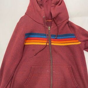 Red Hoodie with Rainbow Stripes